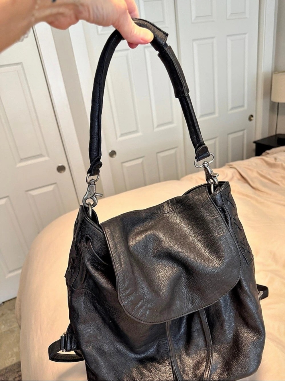 Day & Mood Black Leather Convertible Backpack